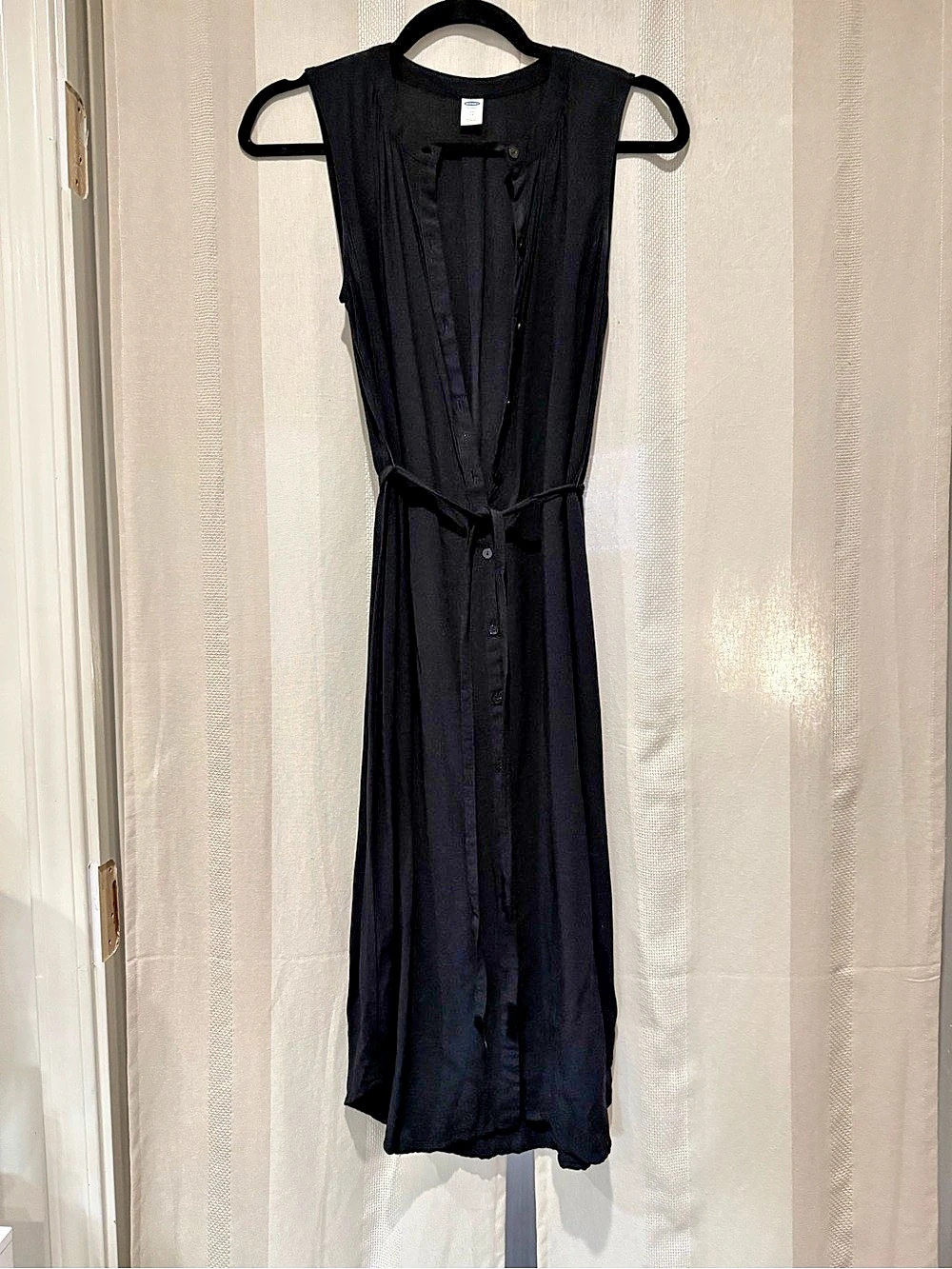 Old Navy Black Midi Dress Sleeveless Button down Tie Waist Size XS